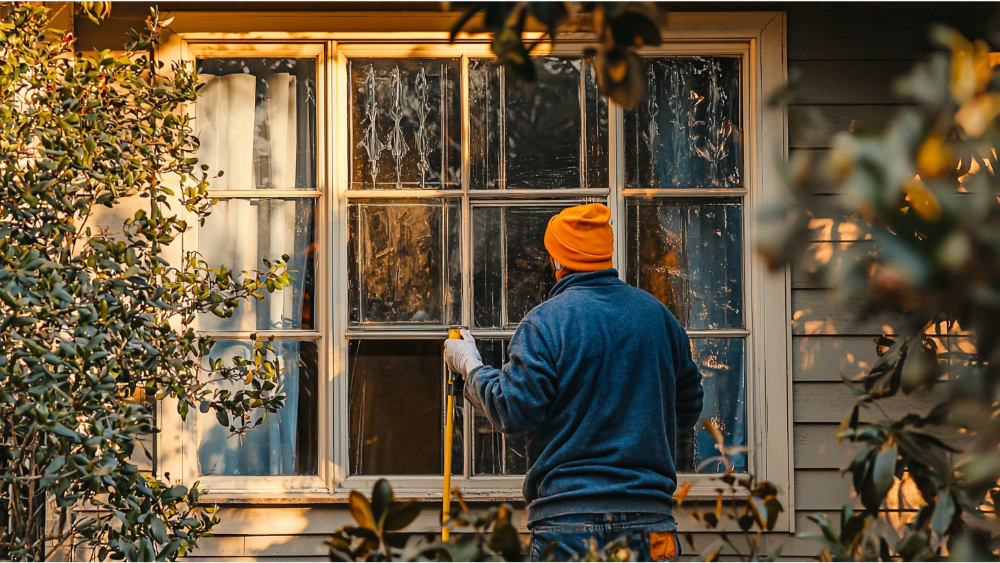 A man cleaning a window