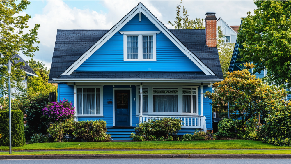 A house with blue siding