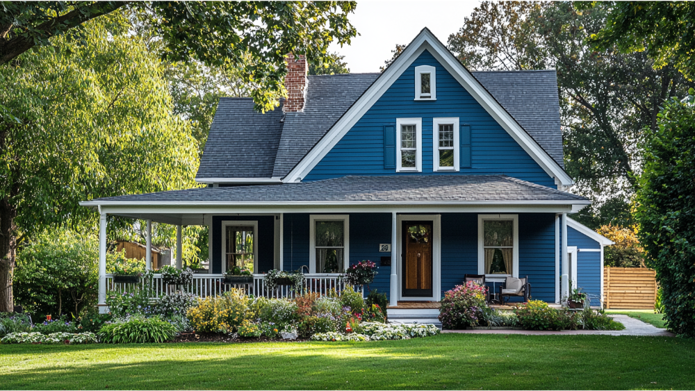 A house with blue siding