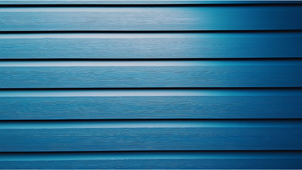 A close up of blue siding