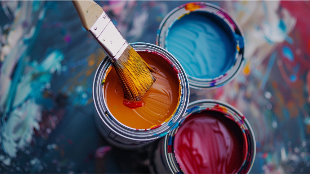 Different colored paint cans