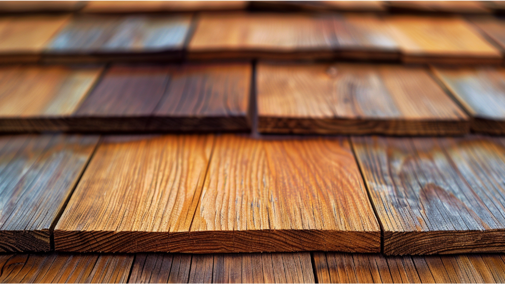 A close up of cedar siding