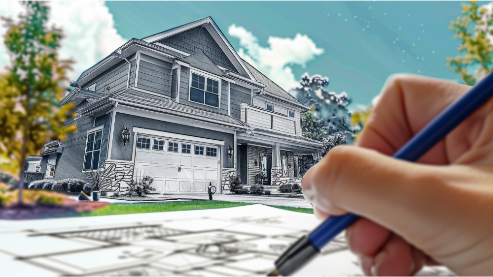 A person drawing a design for a home