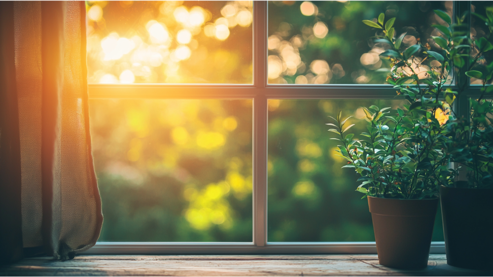 An up close image of a vinyl window