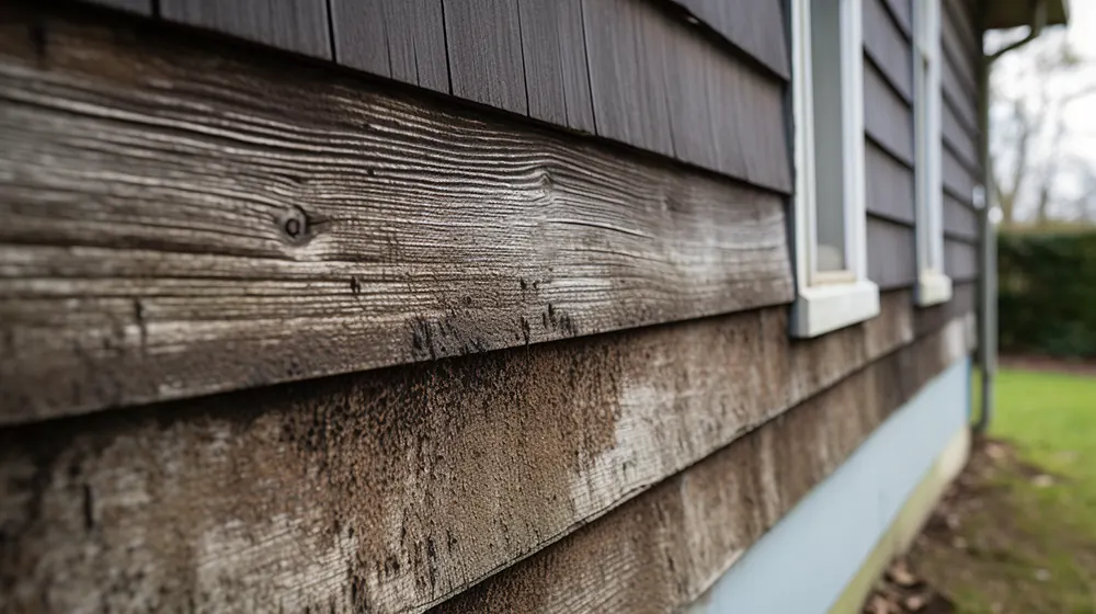 A late 19th century home with hardboard siding