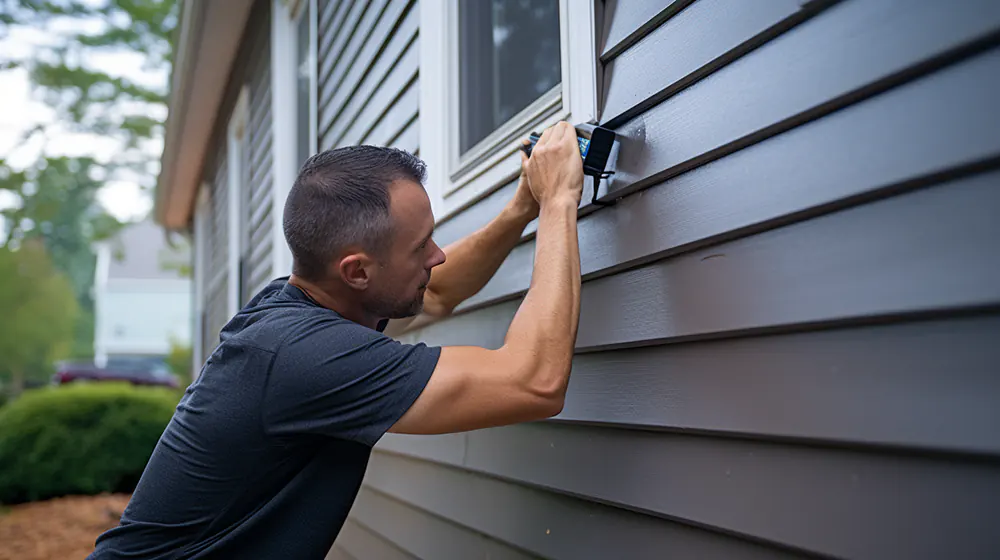 A man maintaining his vinyl siding