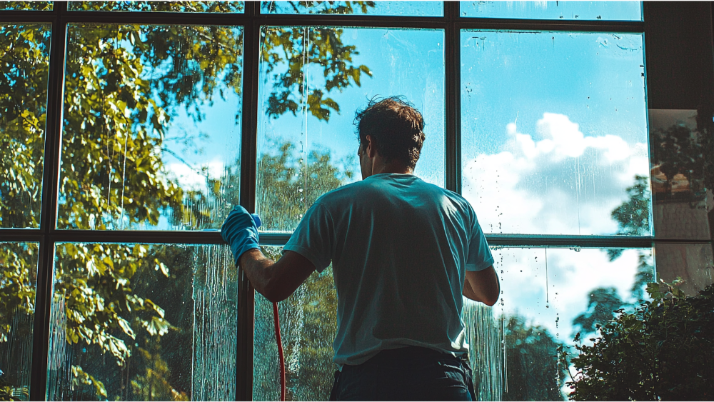 A man cleaning windows