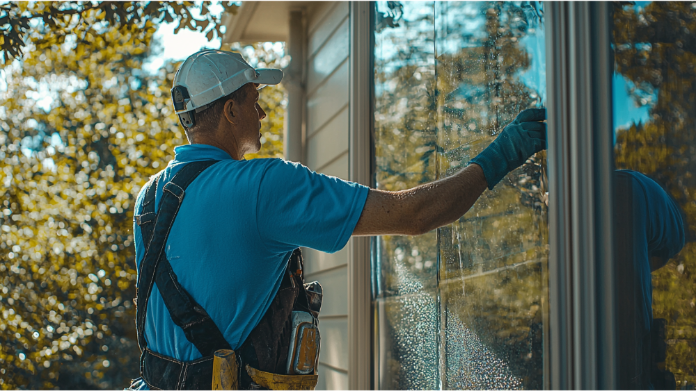 A man cleaning windows