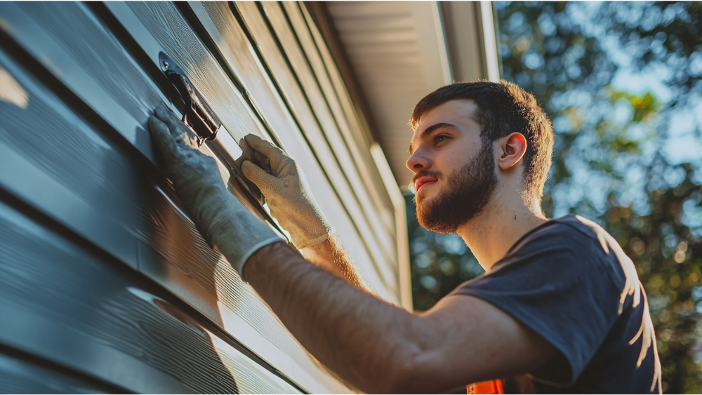 A man cleaning his vinyl siding