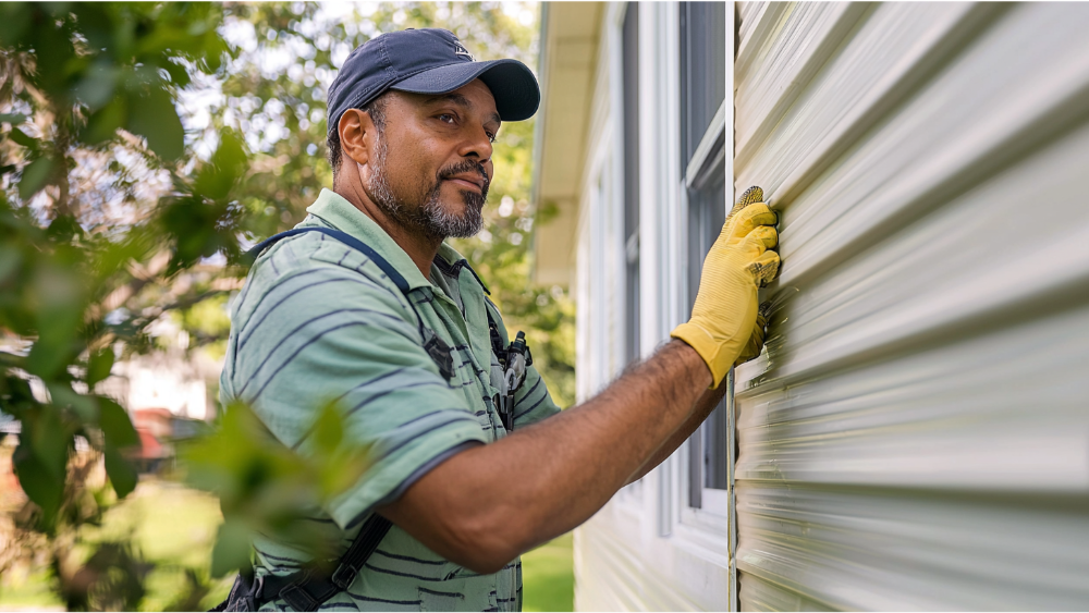 A man cleaning his vinyl siding