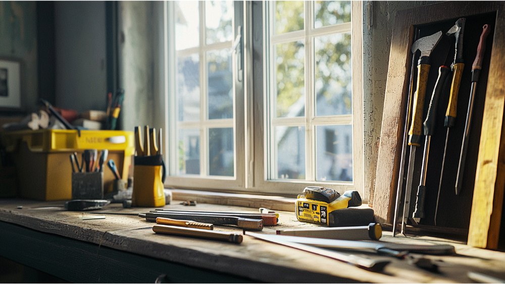 Tools in front of a window