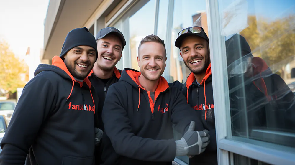 A team of window installers