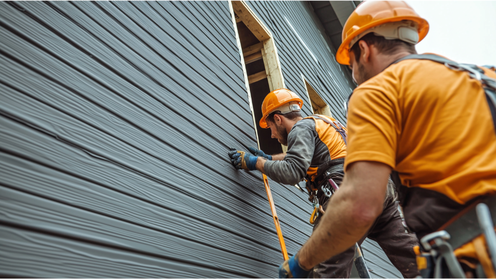 A team installing siding