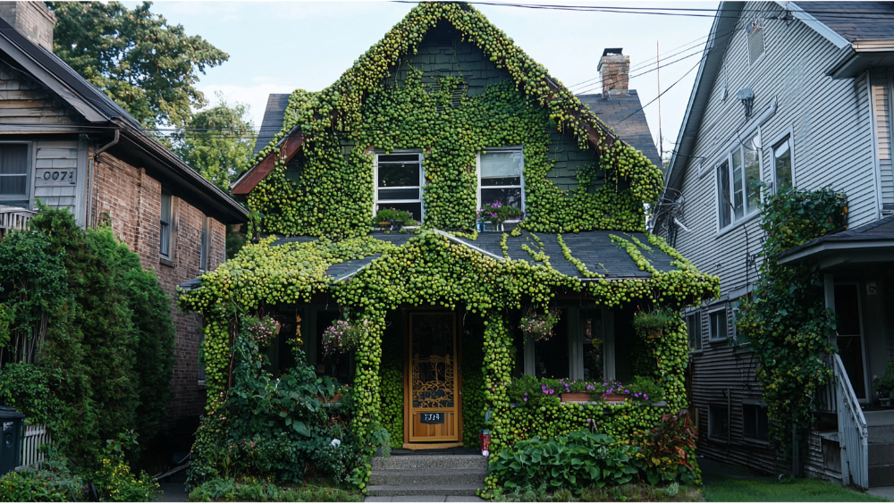 A house covered in algae