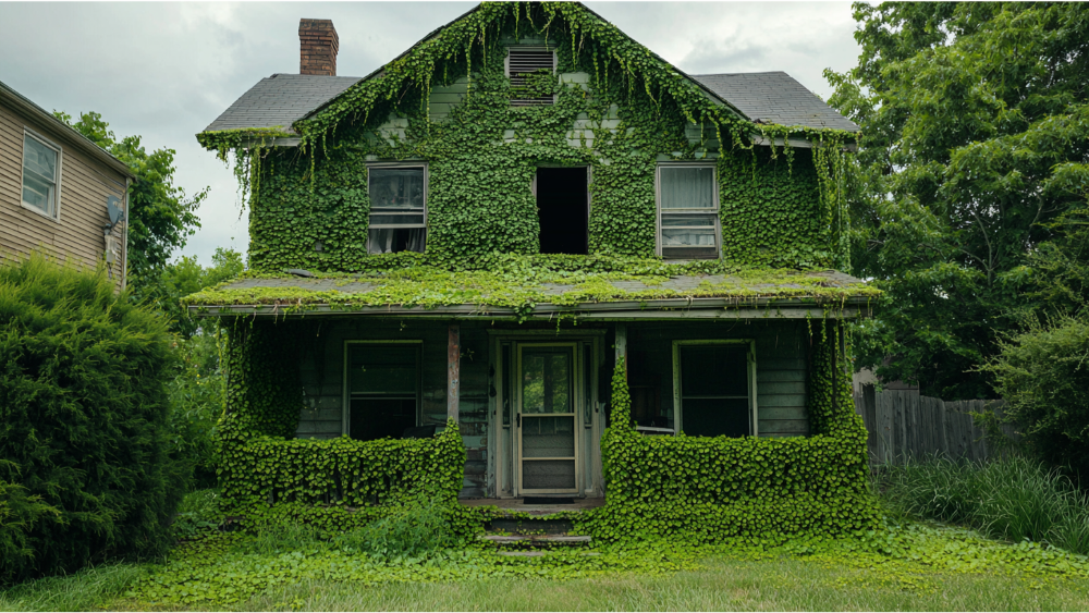 A house covered in algae