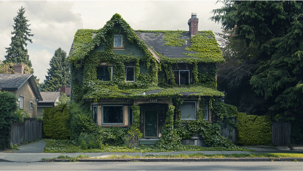 A house covered in algae