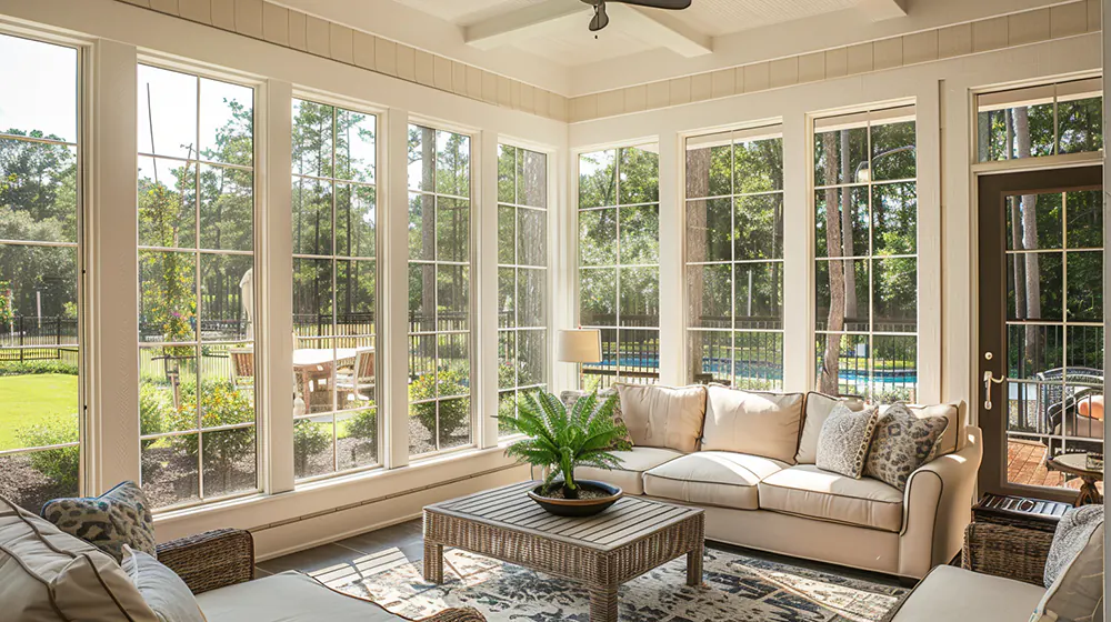 Fixed windows in a sunroom