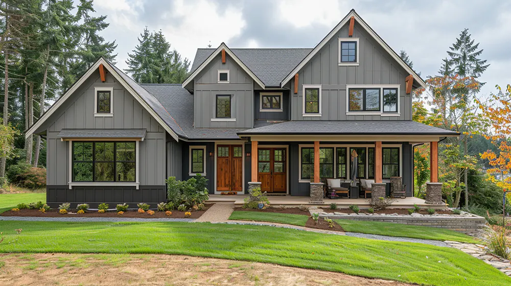 A house with board and batten siding