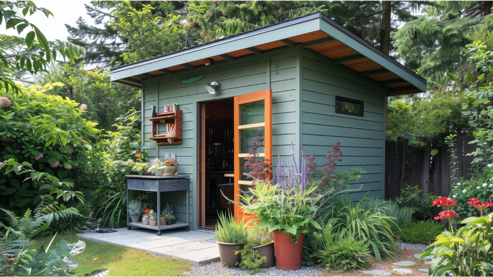 A fiber cement siding shed