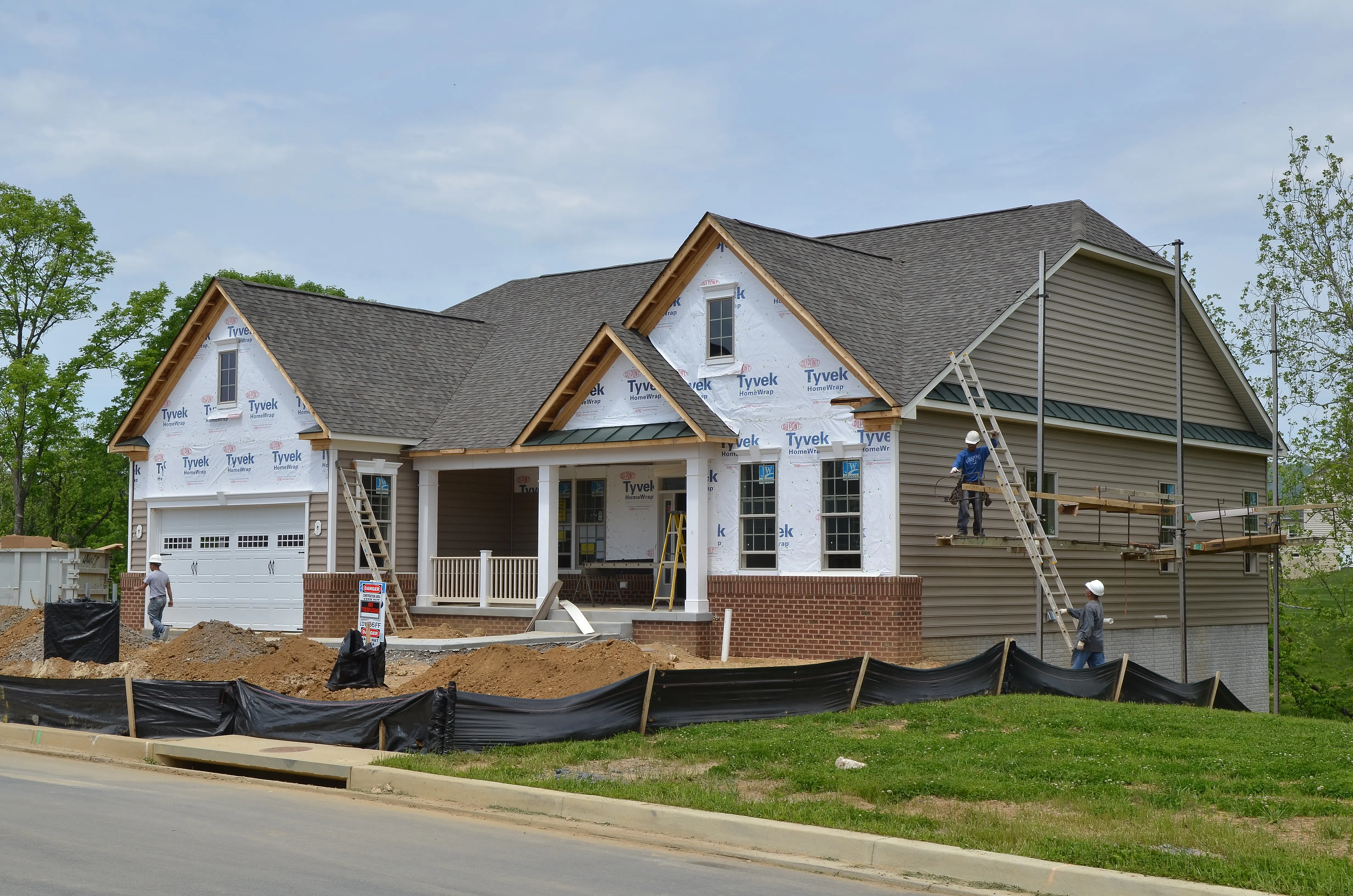 A home being constructed with fiber cement