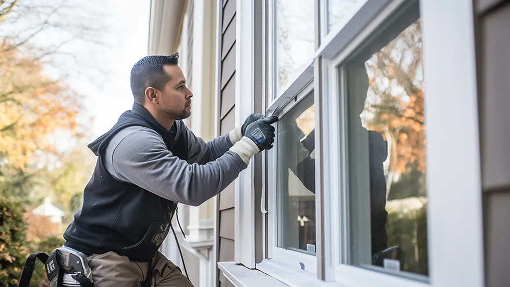 A man replacing windows